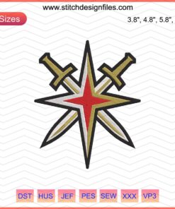 "Sword & Flower Embroidery File, Shield Knights Design, Vegas Golden Knights Machine Embroidery Patterns"