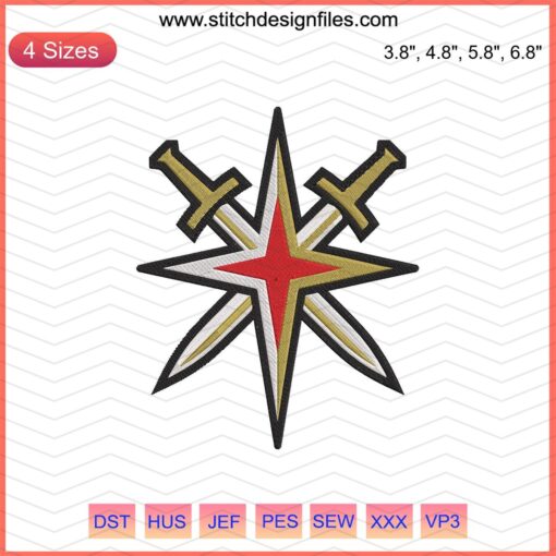 "Sword & Flower Embroidery File, Shield Knights Design, Vegas Golden Knights Machine Embroidery Patterns"