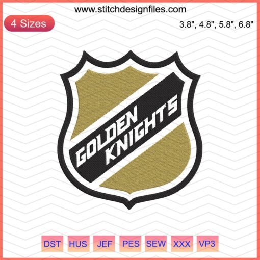 Golden Knights Logo Shield Embroidery Design, Vegas Golden Knights Machine Embroidery File, Sports Team Logo