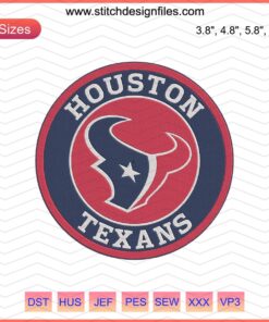 Houston Texans Logo Circle Embroidery Design, Machine Embroidery File, NFL Team Logo, Houston Texans Embroidery Pattern