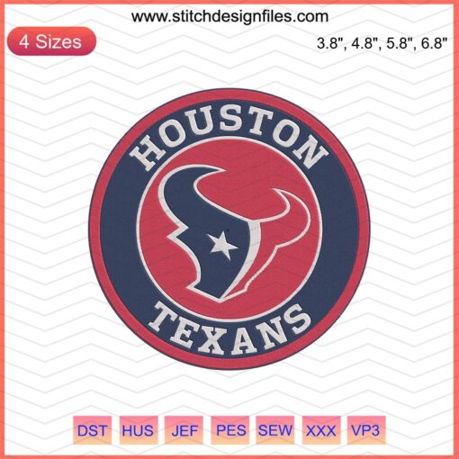 Houston Texans Logo Circle Embroidery Design, Machine Embroidery File, NFL Team Logo, Houston Texans Embroidery Pattern