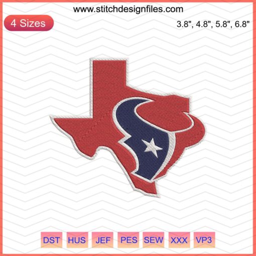 Houston Texans Logo Embroidery Design File, NFL Team Machine Embroidery Patterns, Digital Download, Houston Sports Stitch Designs