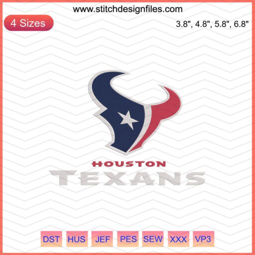 Houston Texans logo embroidery file, machine embroidery design, NFL team, sleek, high-resolution, digital stitching pattern.