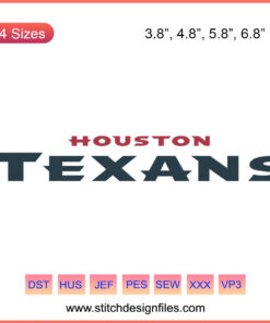 Houston Texans Letter Embroidery Design File: Machine Embroidery Designs, NFL Team Logo, Customizable Digitized Patterns.