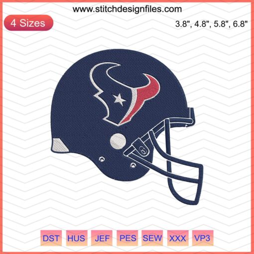 Helmet Houston Texans Embroidery Designs File, blue and red logo with star, machine embroidery, digital download.