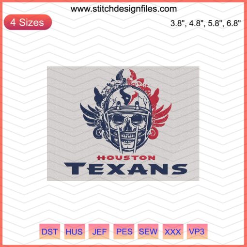 Helmet Skull Houston Texans Embroidery Design File, Machine Embroidery NFL Team Logo, Digital Download, Craft Design.