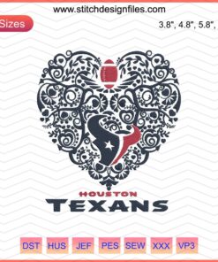 Houston Texans heart embroidery design file featuring team colors, machine embroidery compatible, sports-themed digital download.