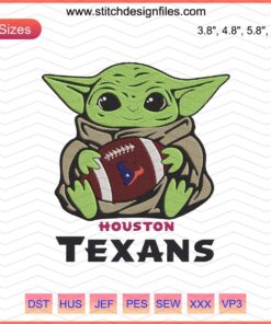 Baby Yoda with Houston Texans Machine Embroidery Design File featuring team logo and colors, perfect for NFL fans.