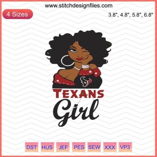 Texans Girl Embroidery Design File: Houston Texans Logo, Female Fan Silhouette, Perfect for Machine Embroidery Projects.