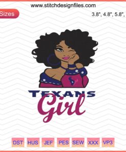 Houston Texans Girl Black Embroidery Design File, NFL-themed Machine Embroidery Design for Crafting