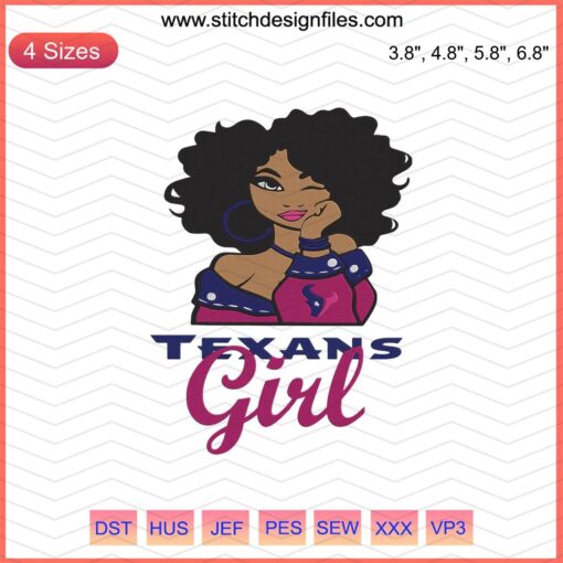 Houston Texans Girl Black Embroidery Design File, NFL-themed Machine Embroidery Design for Crafting