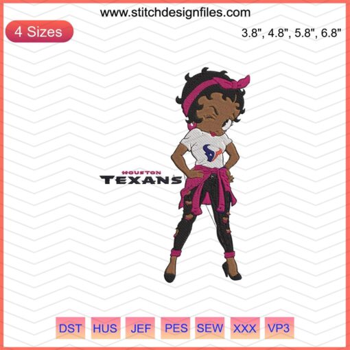 Houston Texans Girl Embroidery Design, featuring team logo and colors, ideal for fans' apparel or accessories. Machine embroidery file.