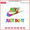 Nike Just Do It vibrant embroidery file, machine embroidery designs; colorful Nike logo patterns for custom clothing.