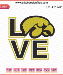 Fight For Iowa Love Embroidery Designs File featuring Iowa-themed lettering for machine embroidery projects.