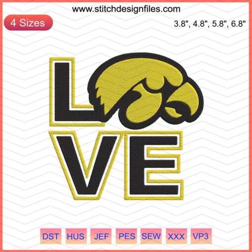 Fight For Iowa Love Embroidery Designs File featuring Iowa-themed lettering for machine embroidery projects.