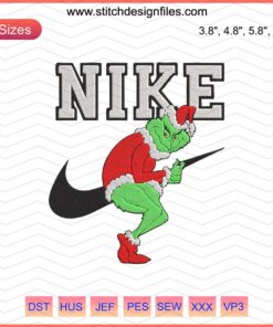 Nike x Grinch Christmas Embroidery File: Festive Machine Design with Grinch and Nike Logo, Perfect for Holiday Projects.