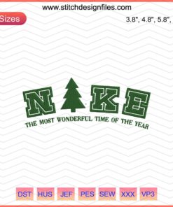 Nike Christmas Embroidery Designs: Festive motifs for machine embroidery, "The Most Wonderful Time Of The Year" theme.