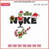Grinch x Nike Christmas Embroidery Designs, festive machine embroidery patterns, holiday-themed stitching file.