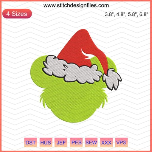 Grinch Head Christmas Embroidery Designs File - Festive Machine Embroidery Patterns, Holiday Embroidery Digital Download