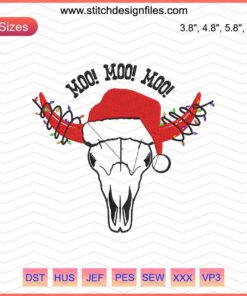 Whimsical Cow Head Christmas Embroidery Design File, Festive Machine Embroidery Pattern, Moo! Moo! Moo! Holiday Stitching