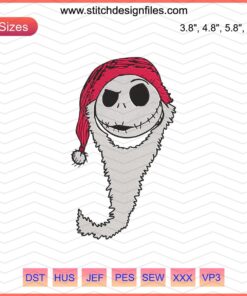 Santa Jack Skellington Head Embroidery File, Christmas Machine Embroidery Design, Festive Horror-Themed Christmas Pattern