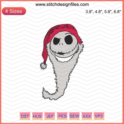 Santa Jack Skellington Head Embroidery File, Christmas Machine Embroidery Design, Festive Horror-Themed Christmas Pattern