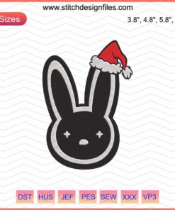 Bad Bunny Logo Christmas Embroidery Design File, Festive Machine Embroidery Patterns, Holiday Themed Stitch Designs.