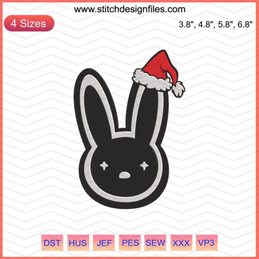 Bad Bunny Logo Christmas Embroidery Design File, Festive Machine Embroidery Patterns, Holiday Themed Stitch Designs.