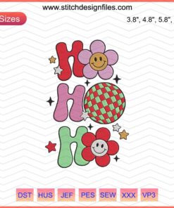 Festive Groovy Ho Ho Ho embroidery design featuring playful Christmas motifs, perfect for machine embroidery projects.