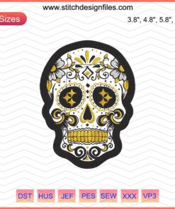 Pittsburgh Steelers Skull Embroidery Pattern, Machine Embroidery NFL Team Logo Design File