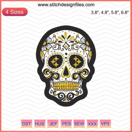 Pittsburgh Steelers Skull Embroidery Pattern, Machine Embroidery NFL Team Logo Design File