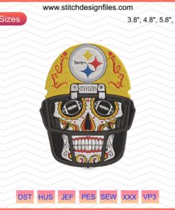 Pittsburgh Steelers Skull Player Embroidery Design File, NFL Machine Embroidery, Steelers Fan Decor, Team Logo Pattern