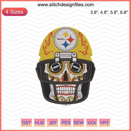 Pittsburgh Steelers Skull Player Embroidery Design File, NFL Machine Embroidery, Steelers Fan Decor, Team Logo Pattern