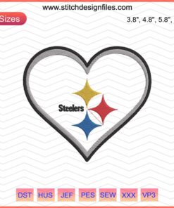 Pittsburgh Steelers Heart Embroidery Designs File: NFL-inspired heart pattern for machine embroidery, download now.