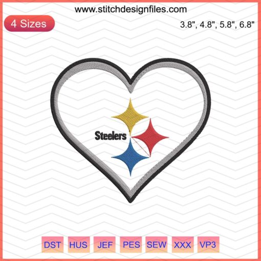 Pittsburgh Steelers Heart Embroidery Designs File: NFL-inspired heart pattern for machine embroidery, download now.