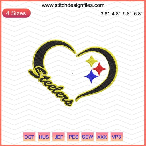 Steelers Heart Embroidery Design File, Pittsburgh Steelers Logo for Machine Embroidery, NFL Fan Craft Decor