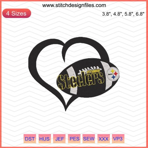 Steelers Heart Love Embroidery Design File, Pittsburgh Steelers Logo, NFL Machine Embroidery, Football Lover Design