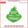 Christmas machine embroidery design with "HELP me I'm Feeling" text, festive elements, digital file for crafting enthusiasts.