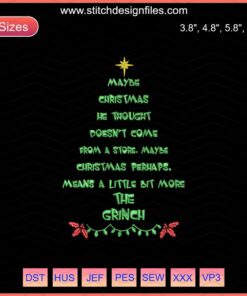 "Festive Christmas Tree Embroidery Design File, Quotes Machine Embroidery Patterns, Holiday DIY Digitized Designs"