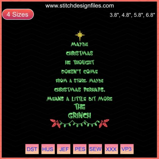 "Festive Christmas Tree Embroidery Design File, Quotes Machine Embroidery Patterns, Holiday DIY Digitized Designs"