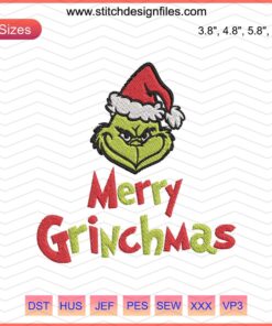 Grinch-themed Christmas embroidery designs file, vibrant and festive, perfect for machine embroidery. Download now.
