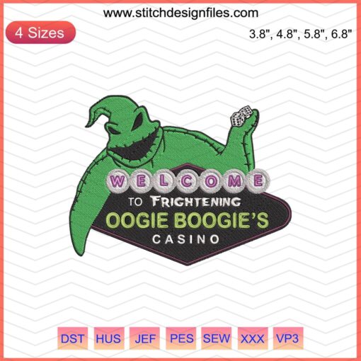 Oogie Boogie Casino Christmas Machine Embroidery Designs File - Holiday-themed embroidery pattern with casino elements.