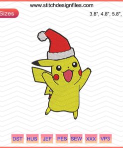 Pikachu Christmas Machine Embroidery Design - Festive Pikachu in Santa Hat, Perfect for Holiday Projects and Embroidery Lovers