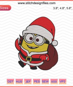 Santa Minion Christmas Embroidery Designs File - Festive Minion in Santa Hat, Perfect for Machine Embroidery