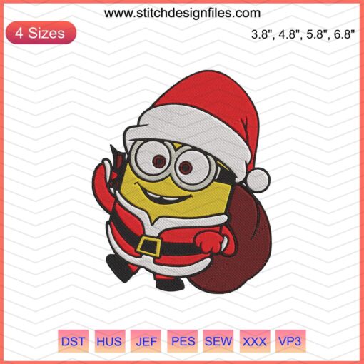Santa Minion Christmas Embroidery Designs File - Festive Minion in Santa Hat, Perfect for Machine Embroidery