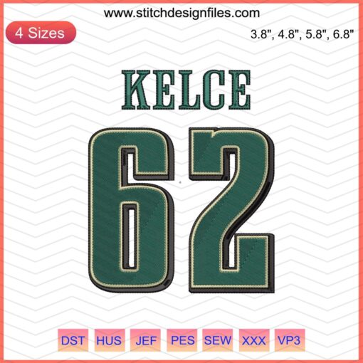 Jason Kelce No. 62 Philadelphia Eagles Embroidery File, NBA Machine Designs, Unique Sports Embroidery, Digital Download