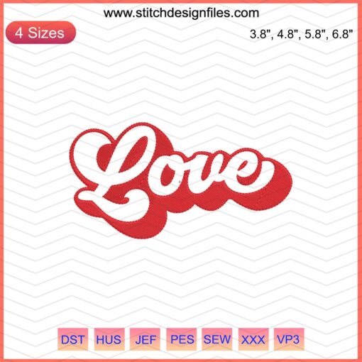 Valentine Embroidery File: love-themed words, red hearts, romantic phrases, 14 designs, perfect for Valentine's Day crafts.