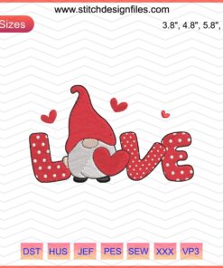 "14-2 Love Gnomes Embroidery Design: Adorable Valentine's Gnome Patterns, Heart Motifs, Digital File Download"