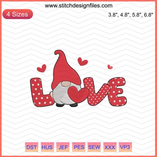 "14-2 Love Gnomes Embroidery Design: Adorable Valentine's Gnome Patterns, Heart Motifs, Digital File Download"