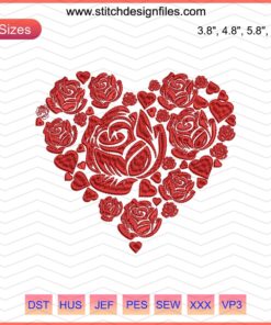 "Floral Heart Valentines 14-2 Embroidery Design: Intricate heart-shaped embroidery featuring romantic floral patterns. Perfect for Valentine's projects."